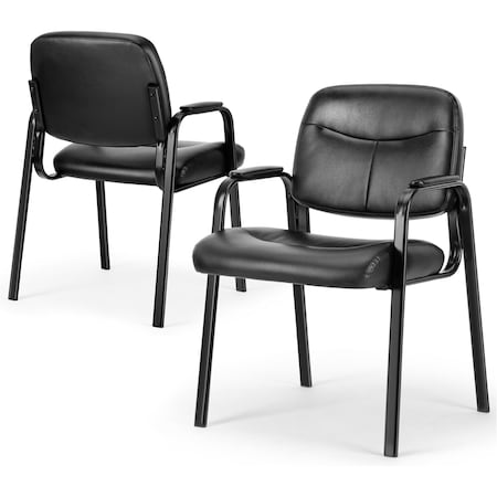 Simple Deluxe Leather Guest Chair w/ Padded Arm, Waiting Room Chairs Stationary Rest for Reception Area, 2PK 3A88FNCHAR22X34PUBLKX2