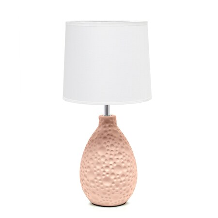 Homeroots 14" Pink Ceramic Round Table Lamp With White Drum Shade 642853