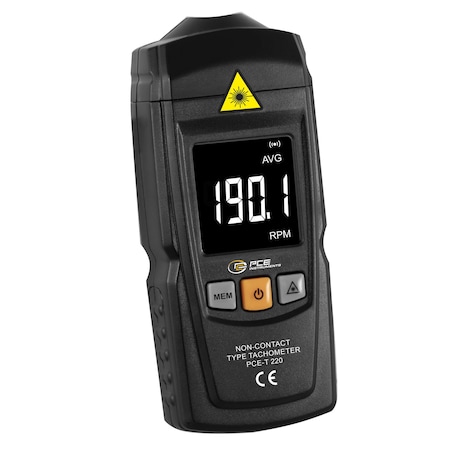 Pce Instruments Non-contact tachometer, measures 2.5-99,999 RPM with Class 3A laser and MIN/MAX/AVG functions PCE-T 220