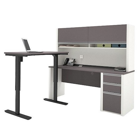 Bestar L Shaped Desk L-Shape Desk, 70.9" D X 65.9" H, 71.1" W X Melamine, Slate/Sandstone 93886-59