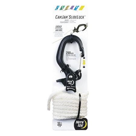 Nite Ize Rope Tightener, 10 ft L, Black, 6 mm dia. CJSLL-0102-R3