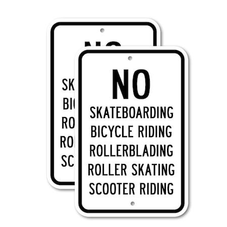 Signmission No Skateboarding, Bicycle Riding, Rollerblading, Roller, 12'' X 18'', Heavy Gauge Aluminum, 2PK A-1218-2PACK-2821