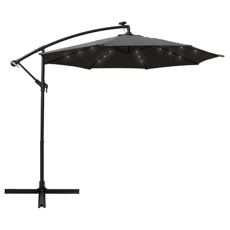 Leisuremod Willry Modern Outdoor 10 Ft Offset Cantilever Hanging Patio Umbrella with Solar Powered LED, Gray WUBL-10GR