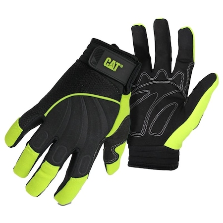 Cat CAT012224M HighVisibility Mechanic Gloves, Men's, M, Adjustable Wrist Cuff, Synthetic Leather CAT012224M