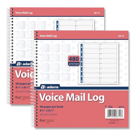 Adams Business Forms Voice Mail Log Books, One-Part (No Copies), 8.25 x 8.5, 8 Forms/Sheet, 480 Forms Total, 2PK S8714