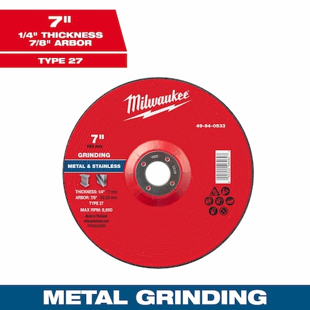 Milwaukee Tool Grinding Wheel, 7" dia. 49-94-0533