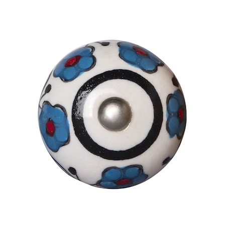 Homeroots Set of Eight Blue And White Ceramic And Metal Drawer Pull Knobs, 8PK 544436