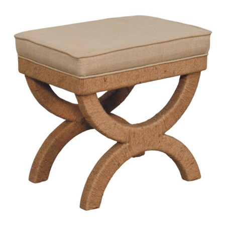 Homeroots 22in Beige and Brown Linen and Solid Wood Upholstered Bench 723436