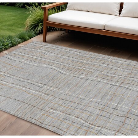 Homeroots 9' X 12' Gray Brown And Ivory Striped Washable Indoor Outdoor Area Rug 597395