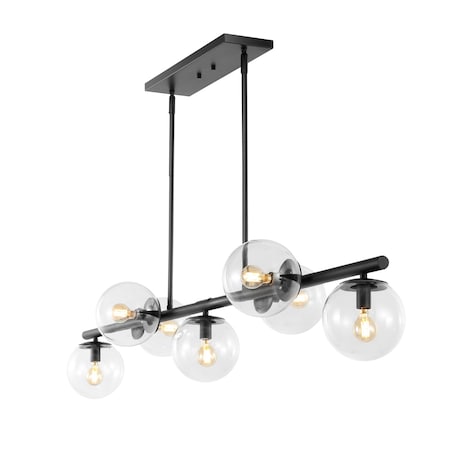 Jonathan Y Luca Parisian 53" 7-Light Modern Glam Iron Globe Linear LED Pendant, Black/Clear JYL7573B