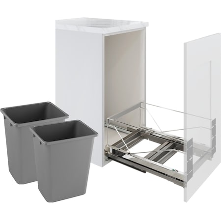 Kessebohmer Waste Pullout 52 QT Double Chrome FE Soft Close w/ Grey Bins KS3-WASTE2-CHR52-G