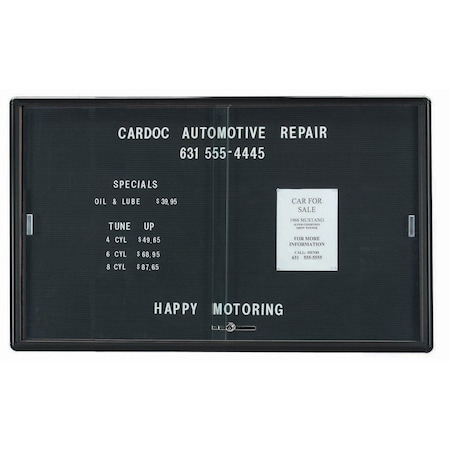 Aarco Enclosed Radius Design Directory w/Sliding Tempered Glass Doors Black Felt/Burgundy, 36''Hx60''W RSD3660BU