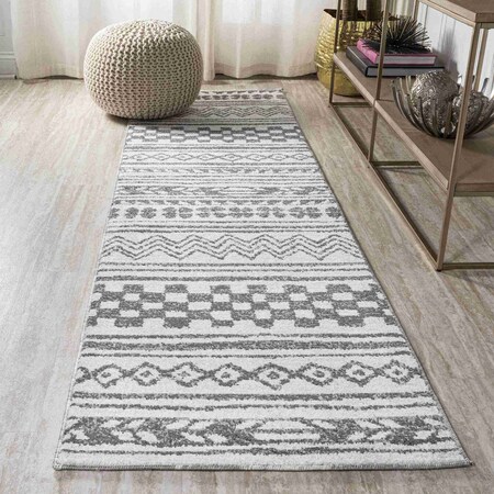 Jonathan Y Imlil Tribal Geometric Stripe Light Gray/Cream 2 ft. x 8 ft. Runner Rug MOH303A-28