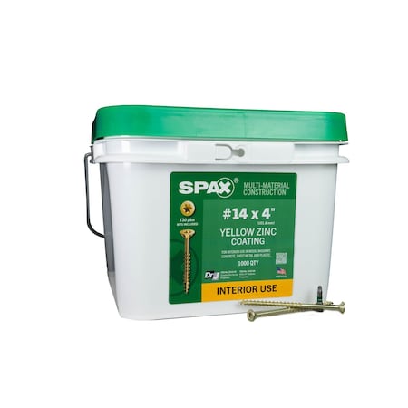Spax #14 x 4 in Interior Wood Screws Construction Flat Head T-Star Plus Bulk Pail, 1000PK 3191020601000