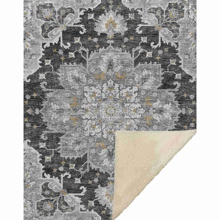 Homeroots 50" X 70" Charcoal Gold And Gray Floral Microfiber Plush Throw Blanket 712393