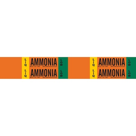 Brady LIQ AMMONIA LOW Pipe Marker, 1.125in H x 7in W, Card of 4 Each, Fits Pipes .75in Thru 2.375in, 4PK 145917