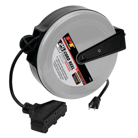 Performance Tool 25 ft. Cord Reel, 16 GA Retractable, 3 Outlets W2272