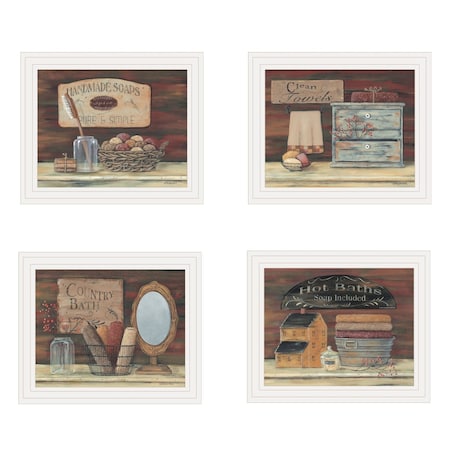 Homeroots Set Of Four Country Bathroom White Framed Print Bathroom Wall Art, 4PK 415731