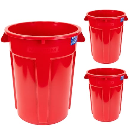 Magnum Tool 55 Gallon Trash Can, High-Vis Red, Construction Grade, Heavy Duty Plastic, (3 Pack) CMTC-C000-55R03