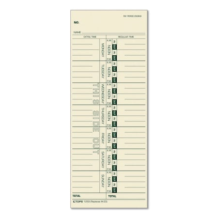 Tops Time Clock Cards, Replacement for 10-800292/K14-15/M-33, One Side, 3.5 x 9, 100PK 12593