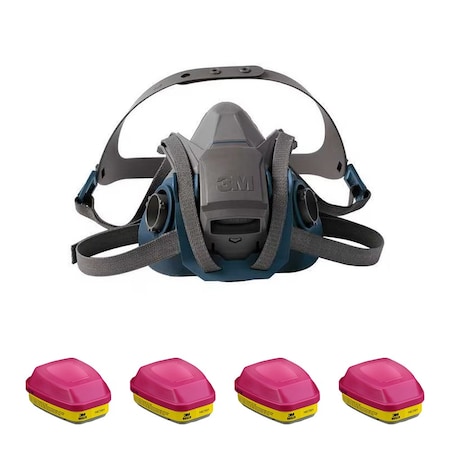 3M Half Mask Respirator Kit:  4 Combo Cartridges Included, Acid Gas/Organic Vapor/P100, Size L 29WT70-3WZC1