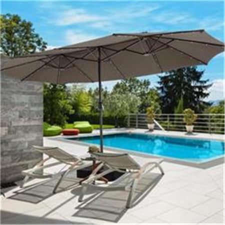 Costway 15 ft. Solar LED Patio Double-Sided Umbrella Market Umbrella with Weight Base, Coffee OP70782CF