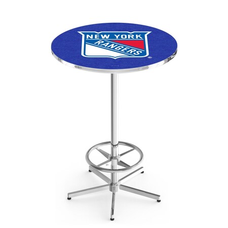 Holland Bar Stool Co 42" Chrome New York Rangers Pub Table, 36" dia. Top L216C4236NYRang