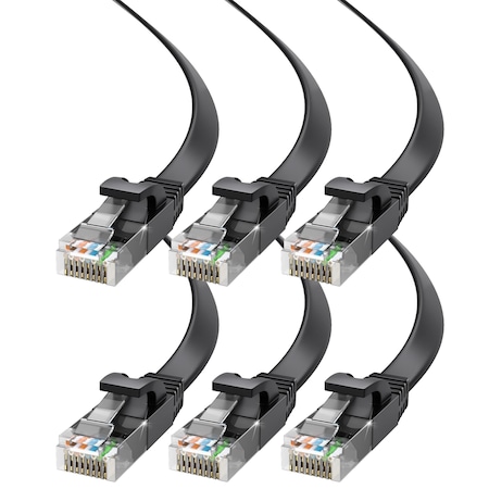 Maximm Cat6 Flat Ethernet Cable 25ft, 6PK, Black, 6PK CAT6F-25BK6PK