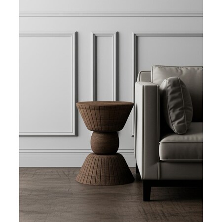 Homeroots 22" Brown Distressed Solid Wood Round Drum End Table 634155