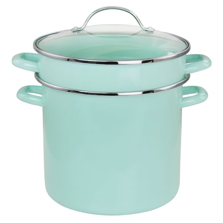 Martha Stewart 8 Quart Dual Stock Pot and Steamer Set in Aqua 129157.03