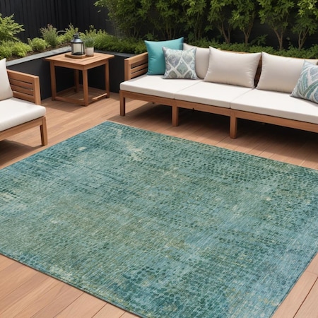 Homeroots 10' X 14' Teal Blue And Ivory Abstract Washable Indoor Outdoor Area Rug 631106