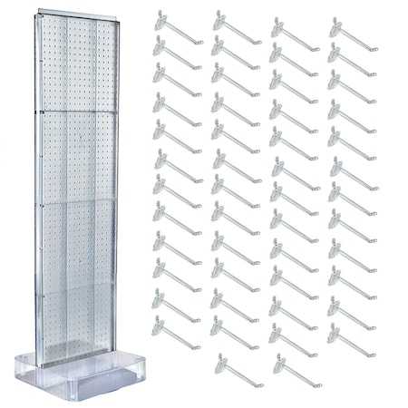 Azar Displays Clear Two-Sided Pegboard Floor Display On Studio Base with 50 6in Clear Hooks 700770-CLR-6C50