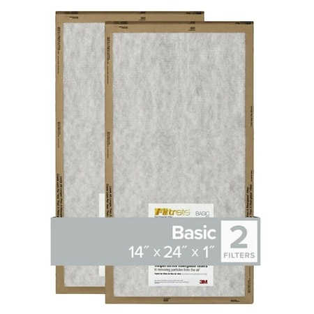 Filtrete Air Filter, 24 in L, 14 in W, 2 MERV, For: Air Conditioner, Furnace and HVAC System FPL23-2PK-24