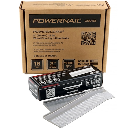 Powernail Collated Flooring Nail, 2 in L, 16, L-Head Head, 5000 PK L200165