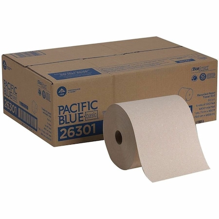 Georgia-Pacific Pacific Blue Basic Hardwound Paper Towels, Continuous Roll, 7 7/8 in W, 800 ft, Brown, PK6 26301