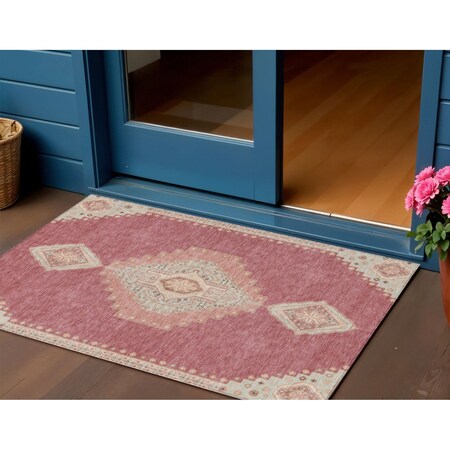 Homeroots 3' X 5' Blush Gray And Beige Oriental Washable Indoor Outdoor Area Rug 598388