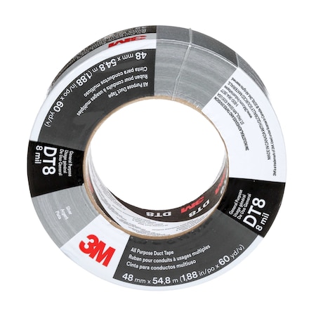 3M Duct Tape, 1 7/8 in Wd, 60 yd Lg, 8 mil Thick, Silver, Polyethylene Coated Cloth DT8