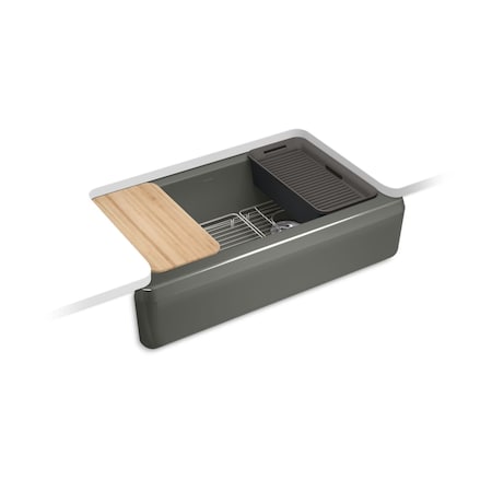 Kohler Riverby 35-3/4 undermount single-bowl farmhouse workstation kitchen sink Thunder Grey 24564-PC-58