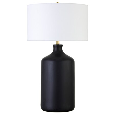 Homeroots 29" Black Ceramic Table Lamp With White Drum Shade 524283