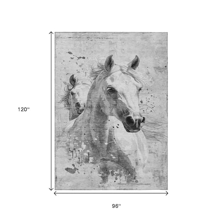 Homeroots 8' X 10' Gray And Silver Horse Washable Indoor Outdoor Area Rug 618682