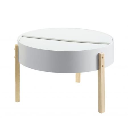 Homeroots 32" White and Natural Wood And Solid Wood Round Coffee Table 490523