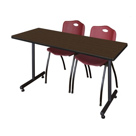 Regency Kobe T-Base Training Seminar Table W/ 2 M Stack Chairs, 66 in W, 30 in L, Neo Walnut MKTRCT6630NW47BY