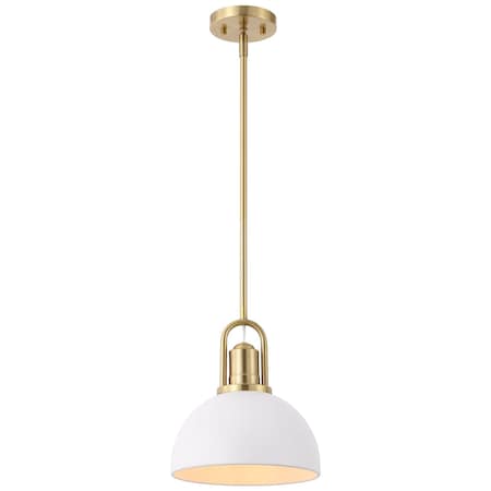 Jonathan Y Zane 9.5 in. 1-Light Modern Farmhouse Industrial Metal Dome LED Pendant, White/Brass Gold JYL9573D