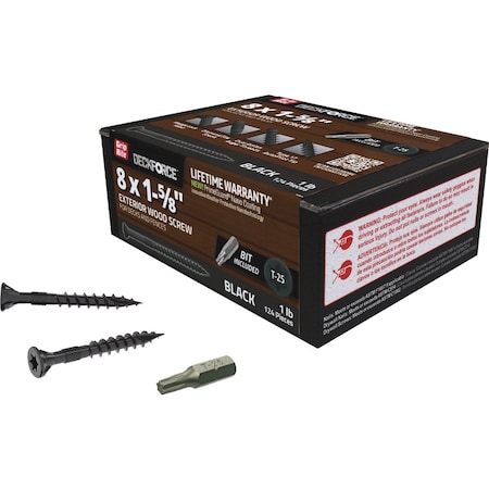 Grip-Rite DeckForce PrimeGuard Nano No, 8 x 1-5/8'' Star Drive Black Screw, 1 Lb. GRDF158STBLK1