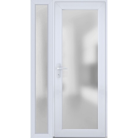Vdomdoors Front Exterior Prehung FiberGlass Door Frosted Glass / Manux 8102 White Silk / Sidelight Exterior W MANUX8102EXD-WS-W30+12 x H80-RH