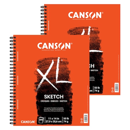 Canson XL Series Sketch Pad, Side Wire Binding, 100 Sheet, 11x14 inch, 2PK C400077359