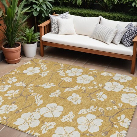 Homeroots 9' X 12' Gold Ivory And Brown Floral Washable Indoor Outdoor Area Rug 599884