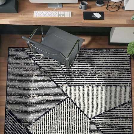 World Rug Gallery Contemporary Distressed Geometric Area Rug 4 ft x 6 ft Black WR93BLACK4X6