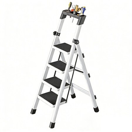 Wrightmaster 4 ft. Steel Lightweight Step Ladder, 9 ft. Reach, with Tool Platform, 300 lb. Load Capacity Type IA ZOR-GJ4BT1