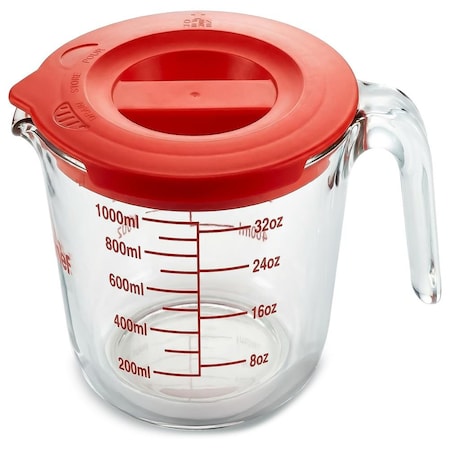 Nutrichef 4 Cups Glass Measuring Cup with Lid (34 oz) NCGLMESLID100